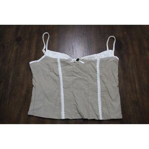 Hyfve Women Tan Lace Trim‎ Corset Camisole Top Adjustable Straps HF25F034 Large